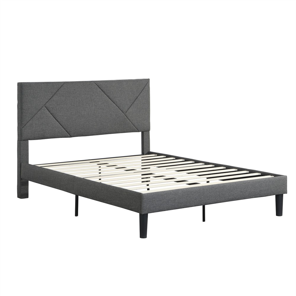 Queen Size Bed Frame Upholstered Platform Bed Frame w/ Upholstered Headboard US