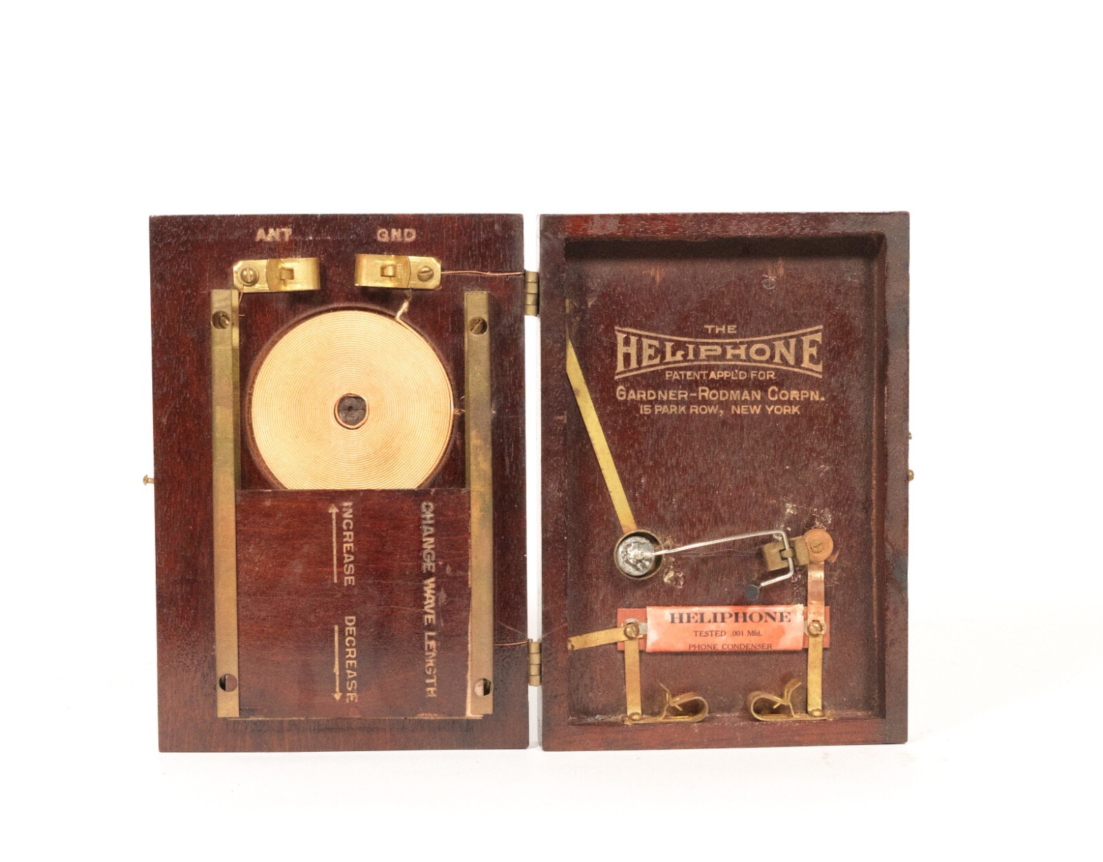1921 Gardner Rodman Heliphone * Compact, Self-Casing Crystal Radio * Works