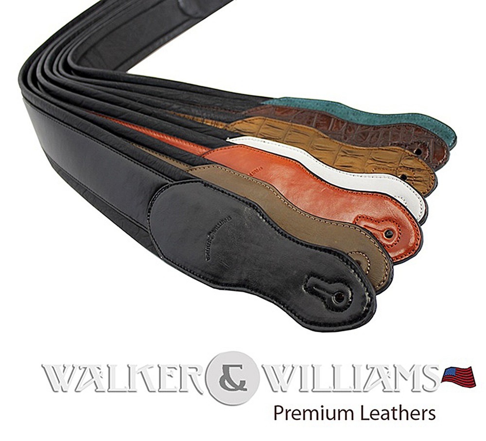 Walker & Williams C-34 Black Double Padded Premium Leather Guitar Strap  