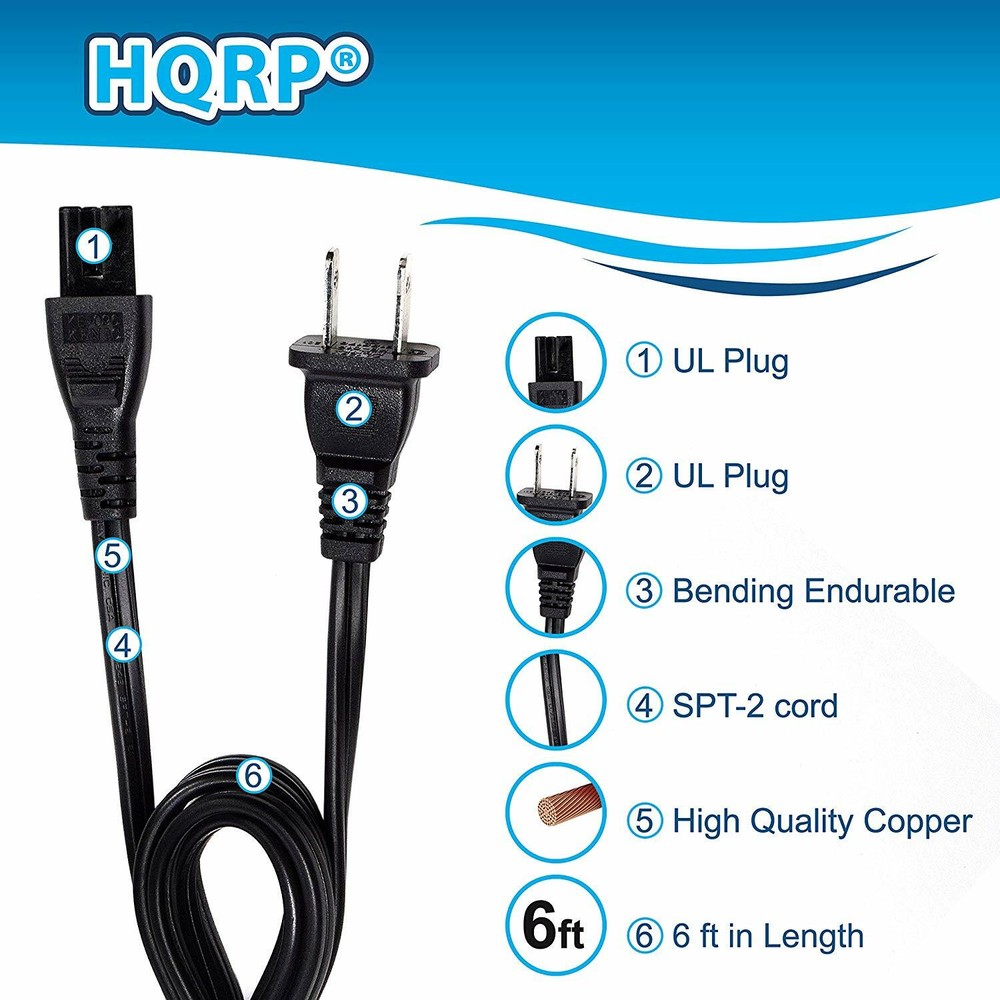 HQRP AC Power Cord for VIZIO E40-C2 E40x-C2 E43-C2 E48-C2 E55-C2 E65x-C2 HD TV