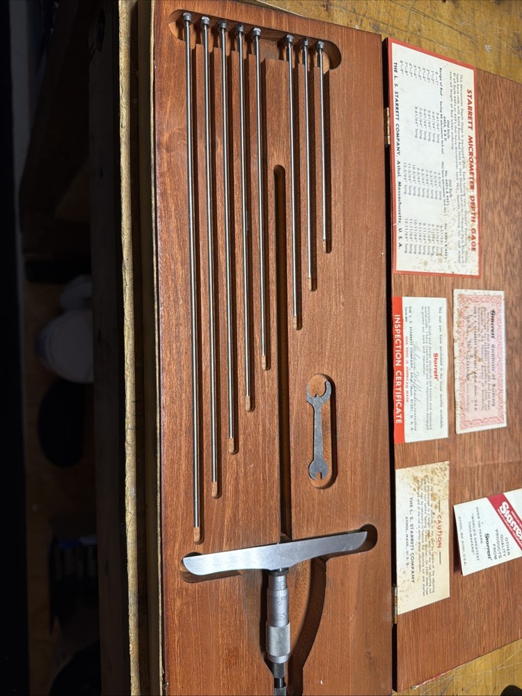 STARRETT 445 DEPTH MICROMETER: 0-9″ (5” BASE) - Ratcheting with Case