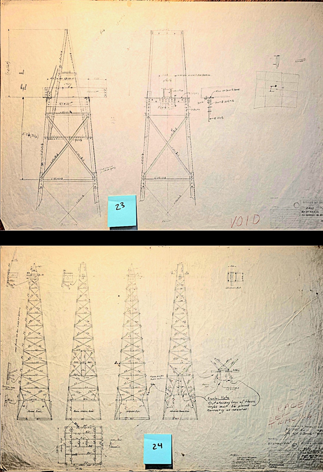 Original 1930's Industrial OIL DERRICK Technical drawings, Diazo/Blueprint LOT