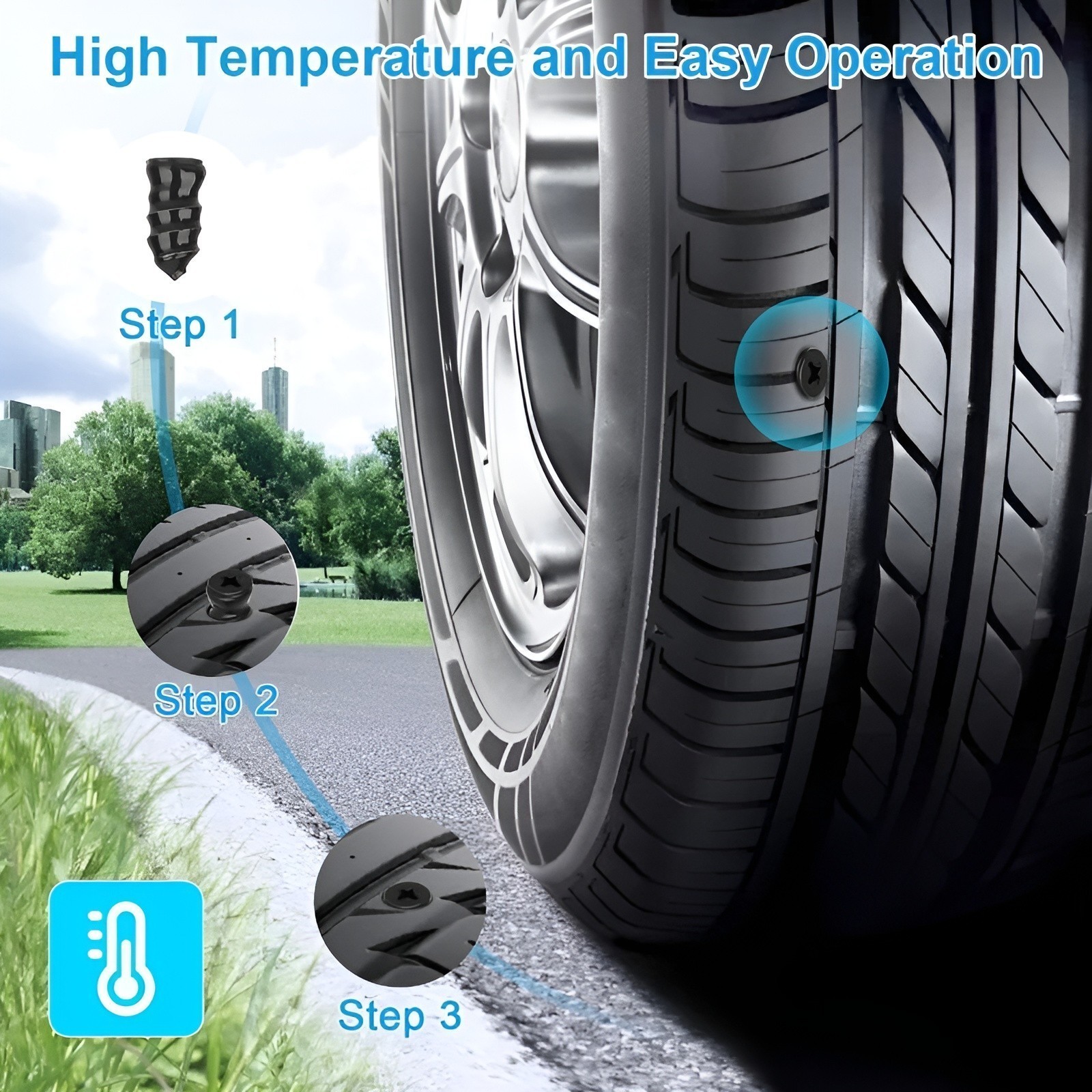 100PCS Tire Repair Screws Kit With Screwdriver 3 Sizes Rubber Plugs Flat Tires