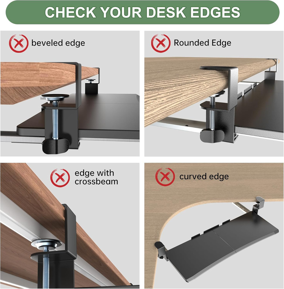 Extra Large Keyboard Tray under Desk - Slide Out with Sturdy C-Clip Mount System