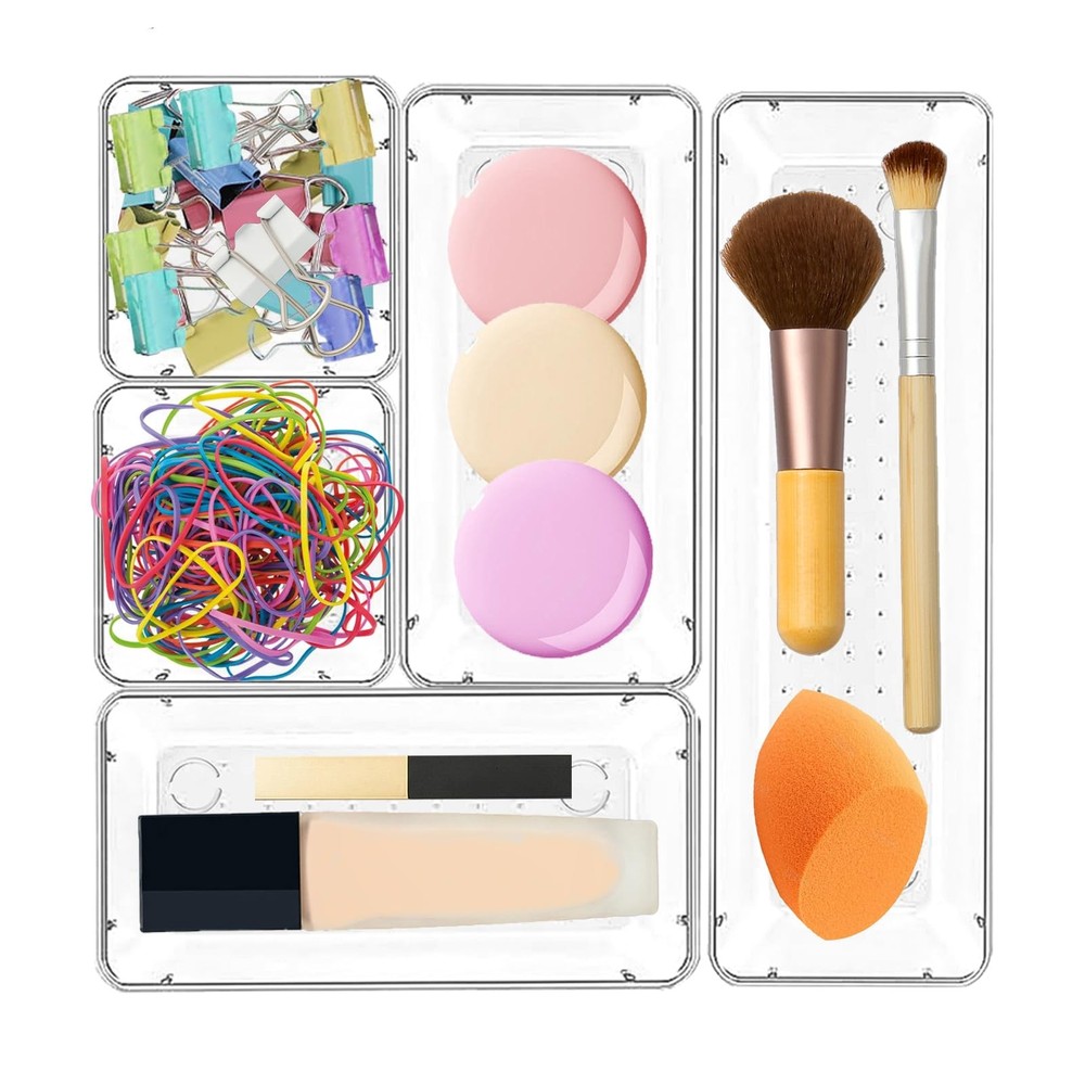 6 Pack Clear Drawer Organizer Set,Versatile Bathroom and Vanity Organizer Tra...