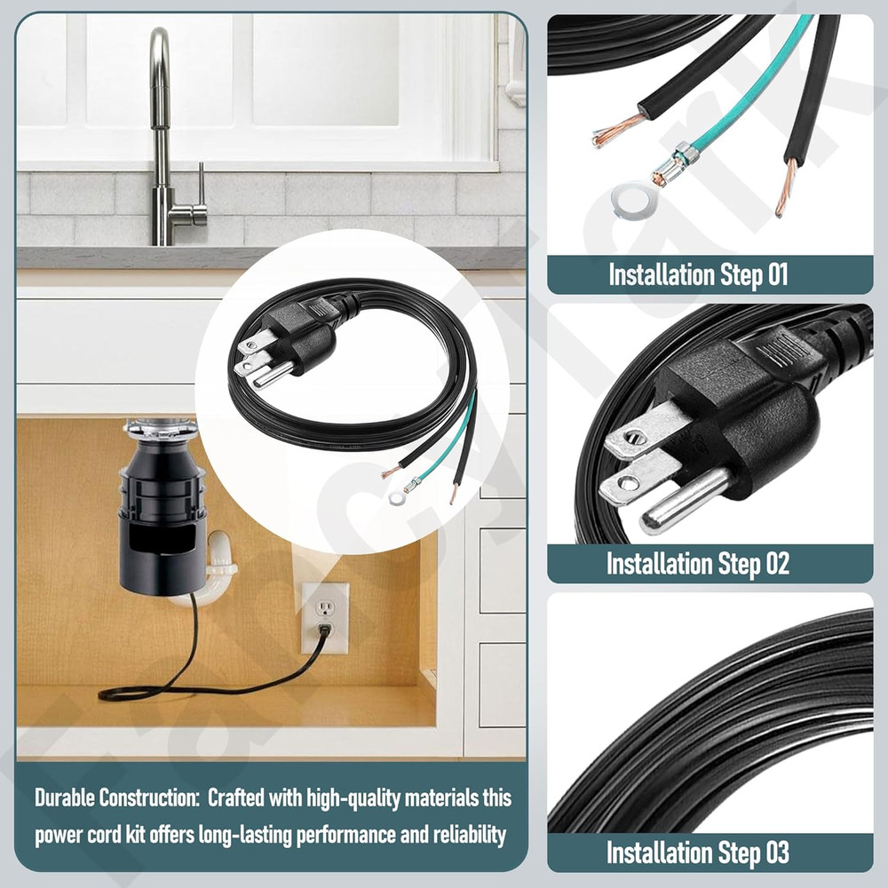 3Ft CRD-00 Garbage Disposal Power Cord with Insinkerator, Badger, Covercontrolpl