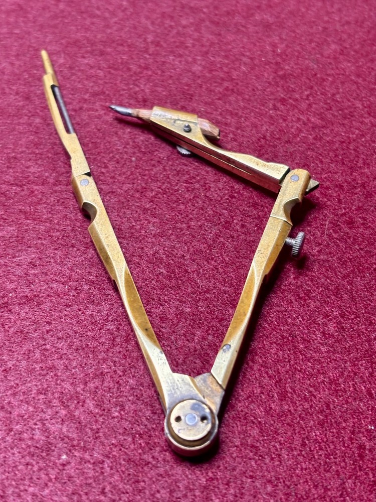 Antique Brass Drafting Compass Divider w/ Pencil Holder Circa 1900