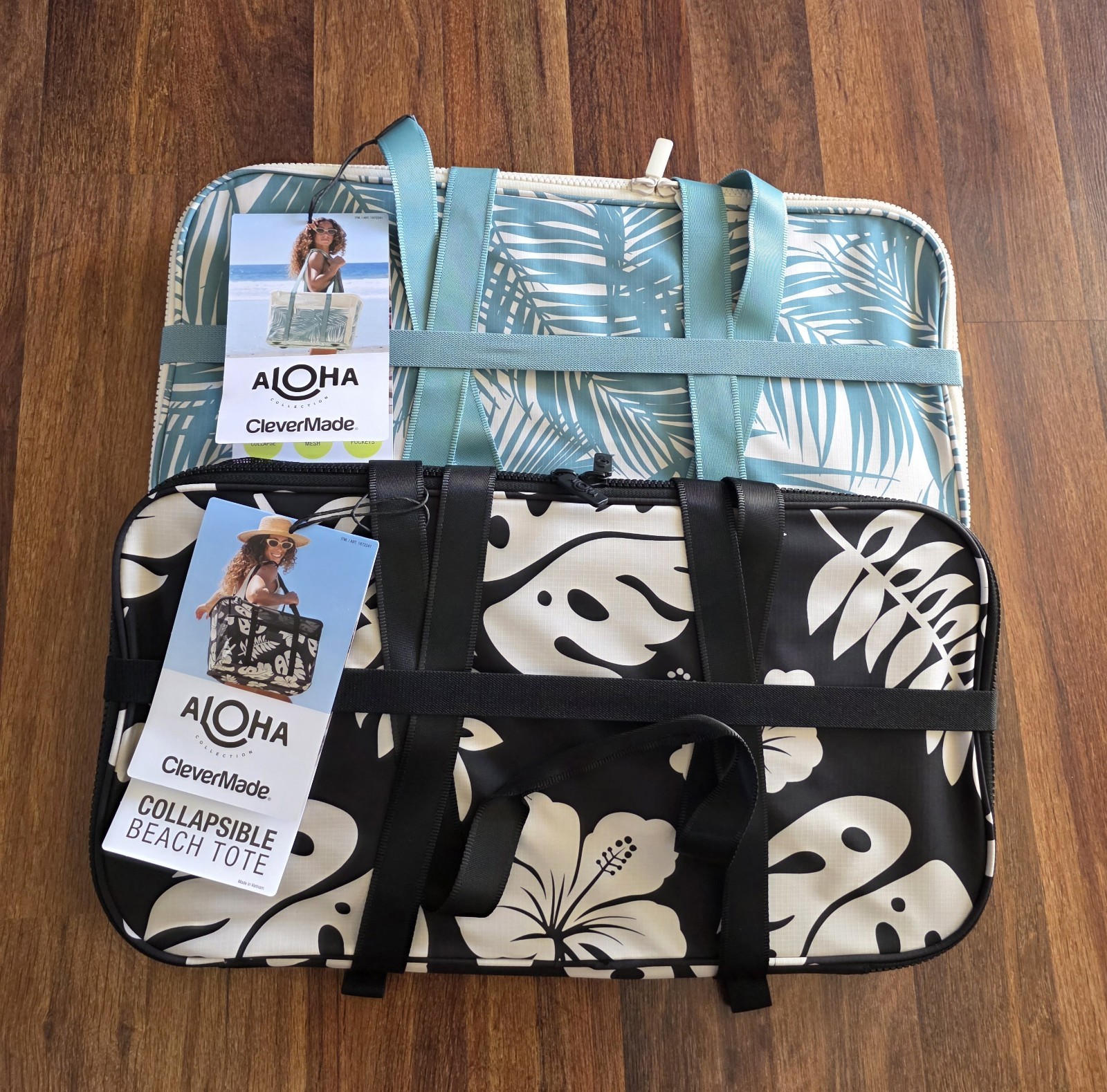 Aloha Collection CleverMade Costco Collapsible Beach Tote Bag Set of 2