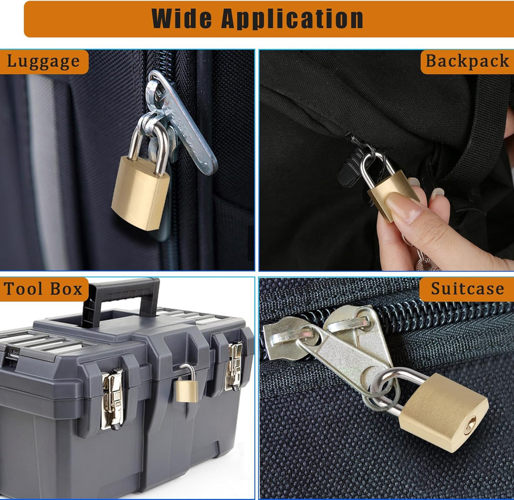 10Pack Small Locks with Same Keys, 3/4" (20Mm) Wide Lock Body Solid Brass Pad...