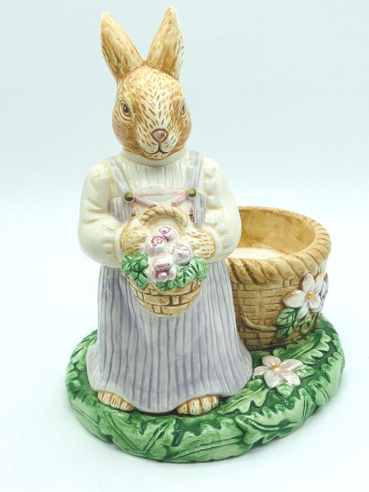 VTG Pair Avon Springtime Collection Easter Bunny Rabbit Ceramic Egg Holders