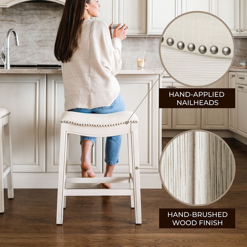 Maven Lane Adrien Backless Saddle Kitchen Bar Stool, White Oak