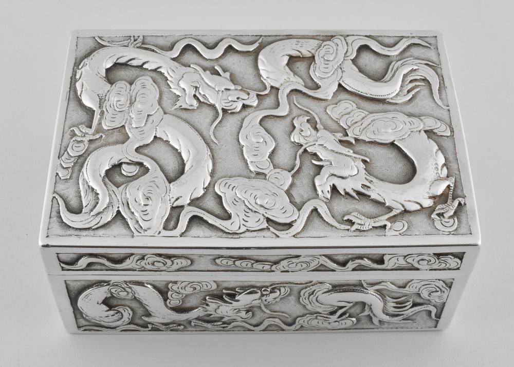 Antique Victorian Solid Silver Chinese Export Box, Wang Hing, c1880