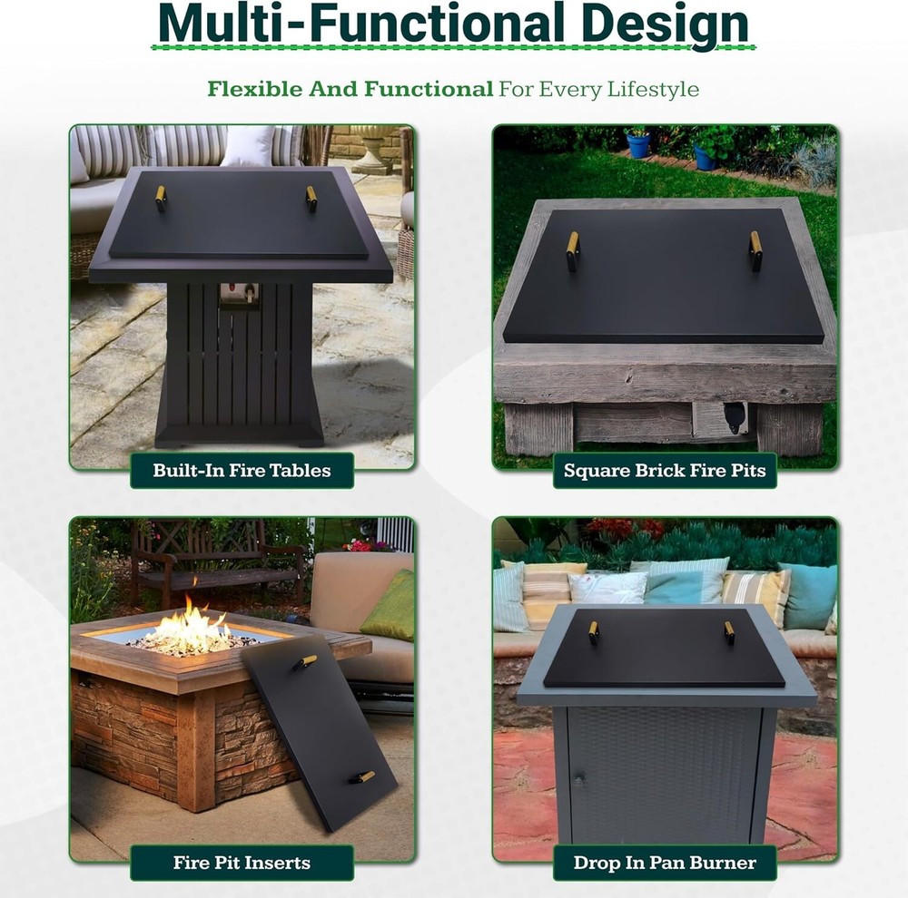 FEBTECH 36" Square Fire Pit Snuffer Lid for 34" Firepit with Wooden Handles