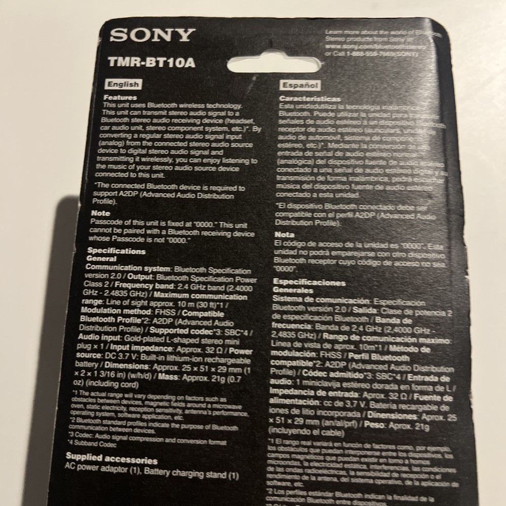 Vintage Sony TMR-BT10A Wirelsss Transmitted Bluetooth Adapter