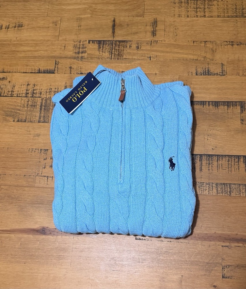 Polo Ralph Lauren Men's Light Blue Quarter Zip Pullover. Size medium