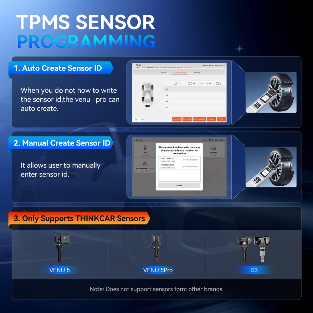THINKCAR Ipro & VENU5 TPMS Tool Set Tire Pressure Sensor TPMS System Diagnostics