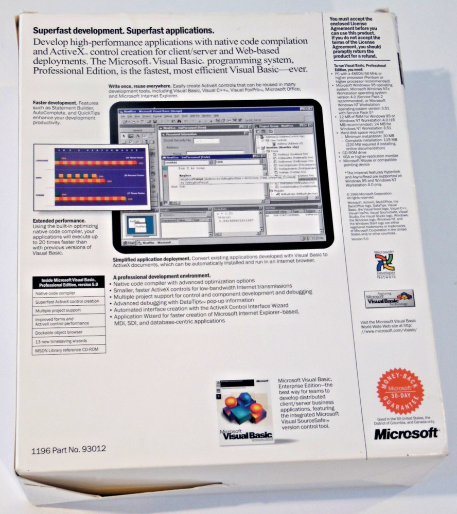 Microsoft Visual Basic 5.0 Professional Edition VB5 Pro CD-ROM in Retail Box
