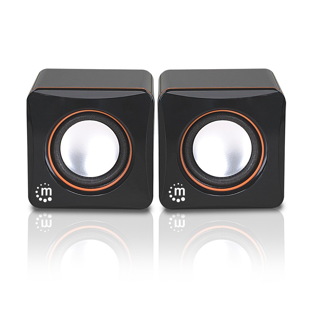 Manhattan USB Powered Stereo Speaker System - Small Size - 2", Black Orange