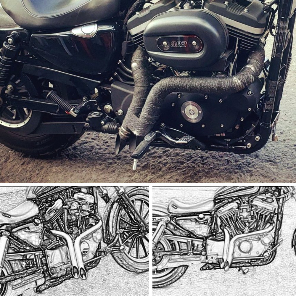 2" O.D LAF Exhaust Pipes w/ Flange Kits for Harley Sportster Dyna Black