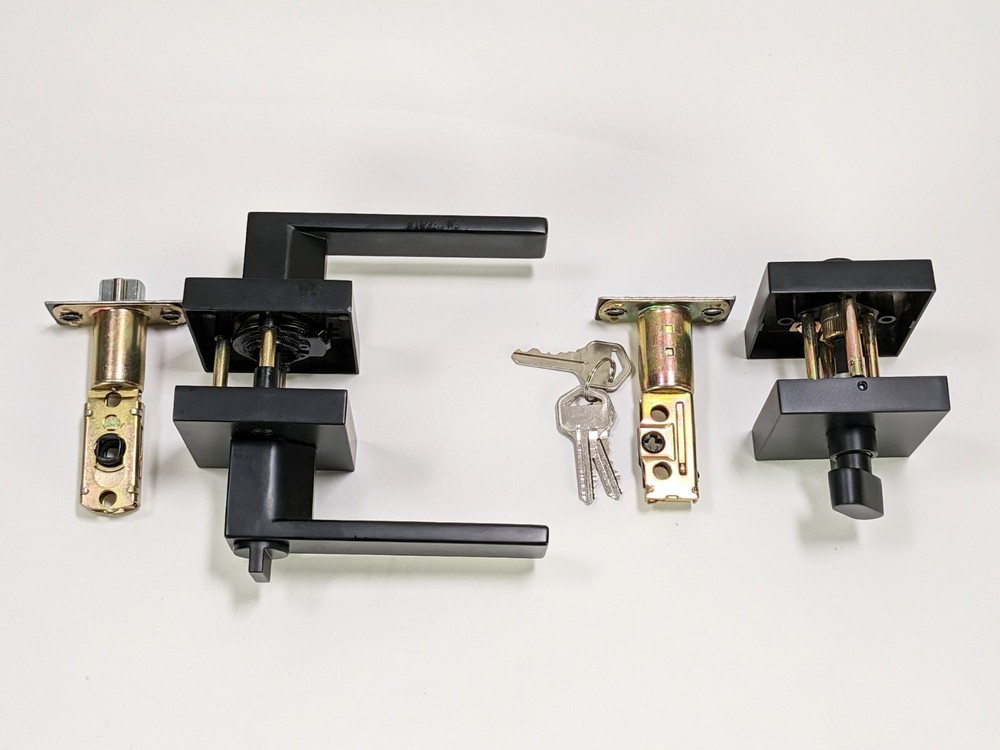 10 Pack Square Keyed Entry Levers & Single Cylinder Deadbolt Combo Flat Black