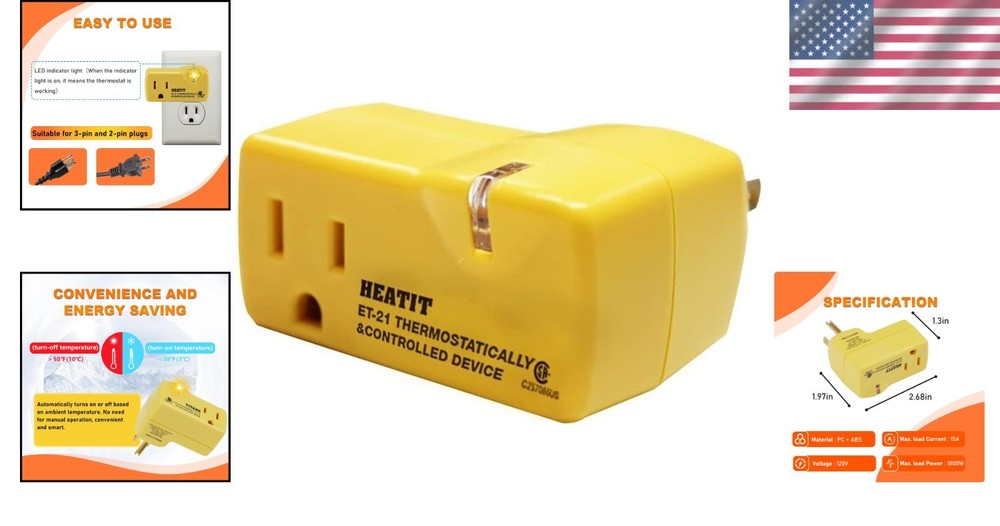 ET-21 Freeze Thermostat Plug: Automatic Power Control for Heating Applications