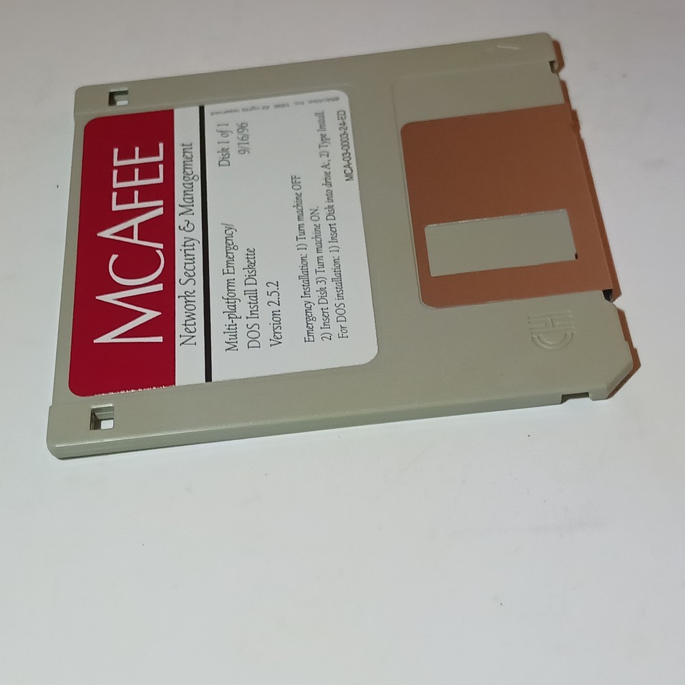 3.5" Floppy Disk McAfee DOS Install Diskette Version 2.5.2 Vtg Computing 1996