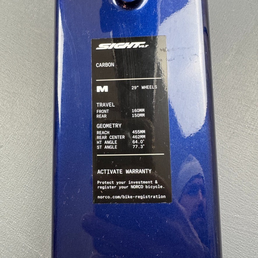 Norco Sight VLT Carbon Front Triangle Frame Medium 29" Class 1 eMTB Ready Blue