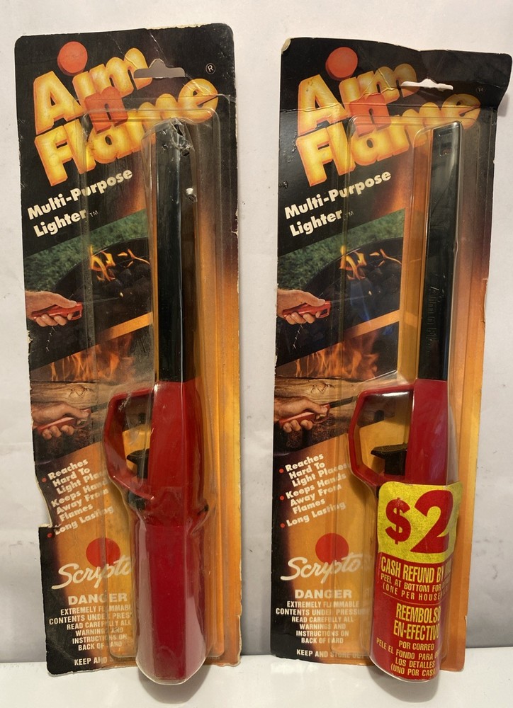2X Vtg 1993 Scripto Red Plastic Portable Aim N Flame Multi Purpose Lighter Pair