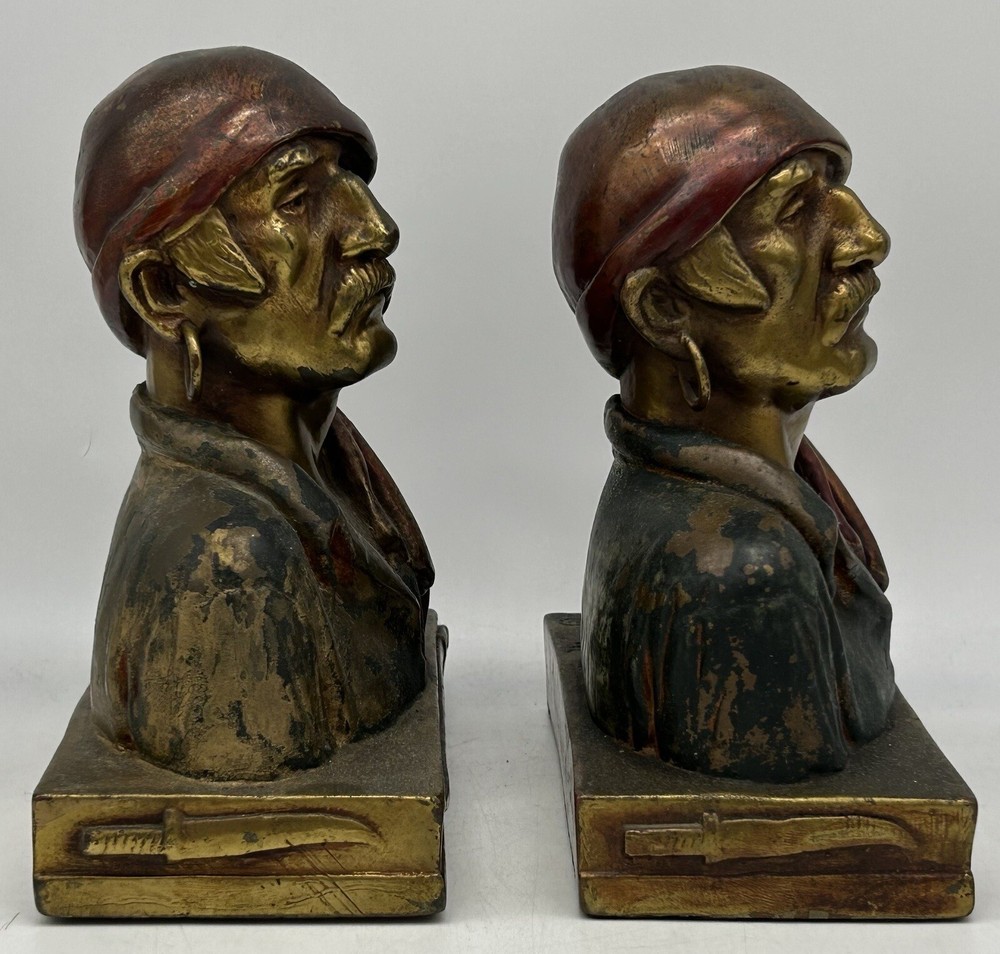 Armor Bronze Buccaneer Pirate Bookends ca. 1937