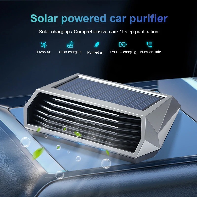 Solar Car Air Purifier with Vibration Sensor, Automatic Smart Air Cleaner