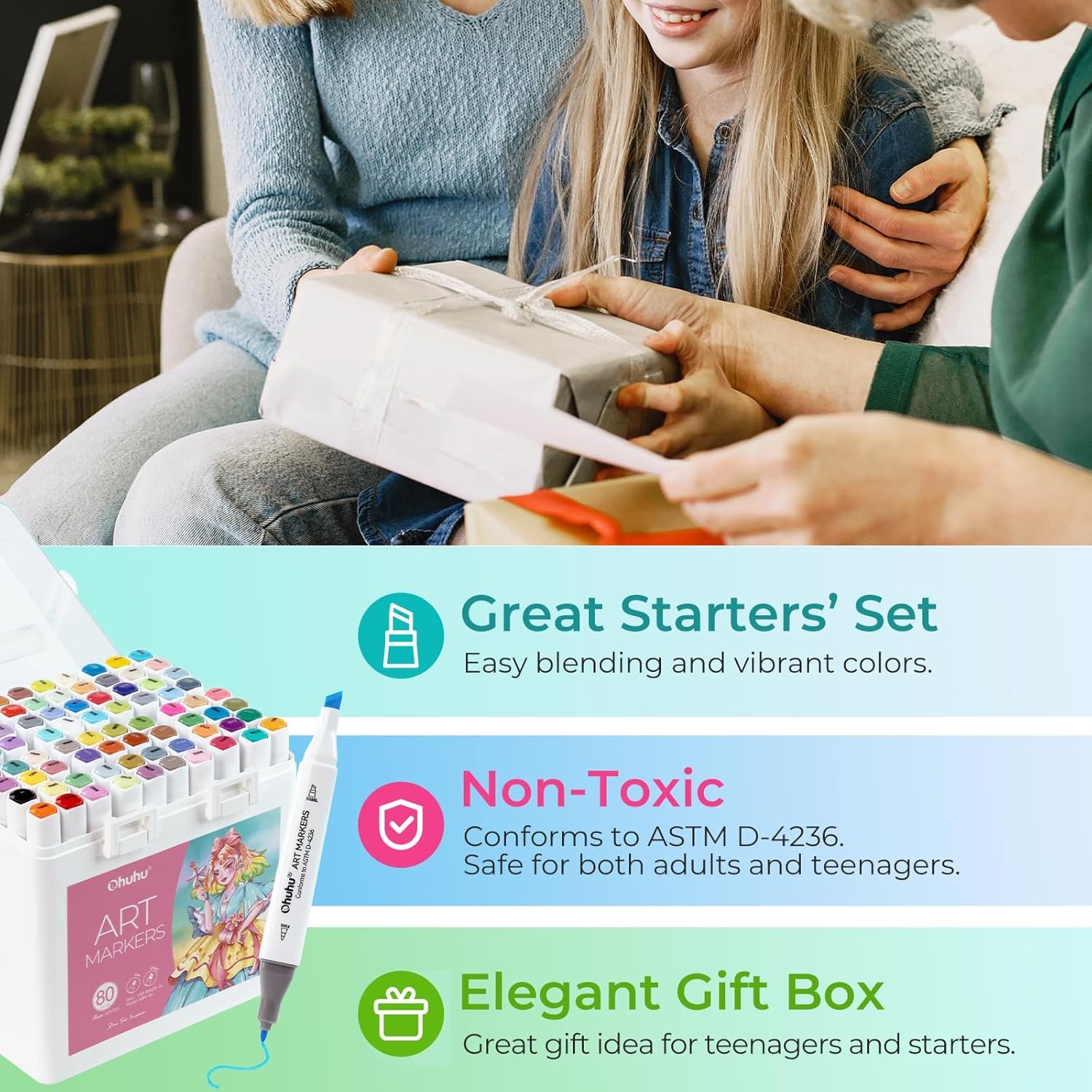 Ohuhu Alcohol Markers 80-color Chisel & Fine Illustration Tones Markers -Manoa