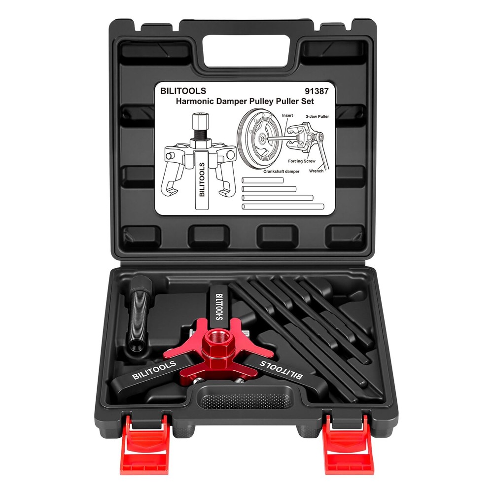 BILITOOLS Harmonic Balancer Puller Set, Upgraded 3-Jaw Pulley Puller with Hol...