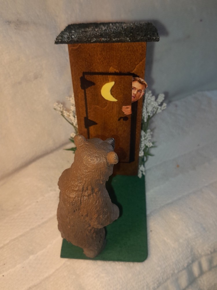 Miniature Outhouse Decor - Bear visitor!