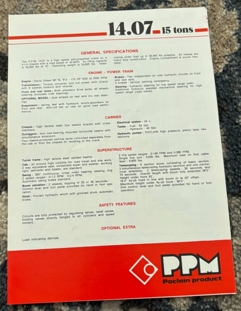 Poclain 14.07 15 Ton Crane Brochure AMIL25