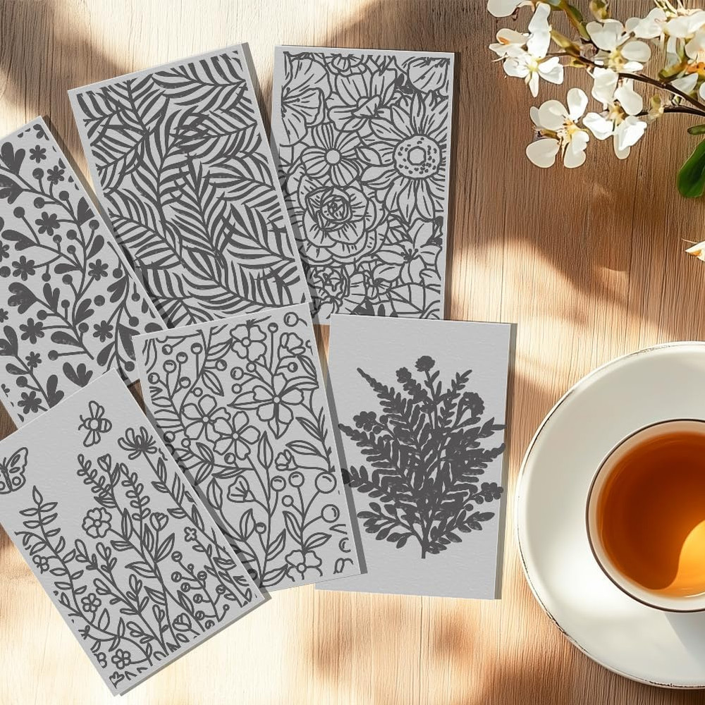 6 PCS Polymer Clay Texture Sheets Plants Clay Texture Mat for Using with Clay...