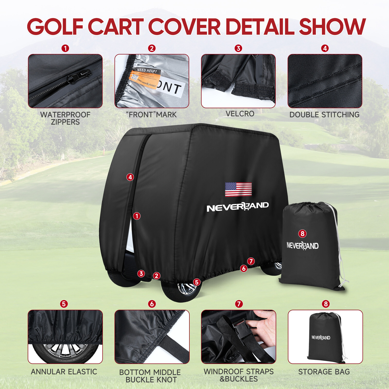 Heavy Duty Waterproof Golf Cart Cover Tarp 4 Passenger for EZGO Club Car Yamaha