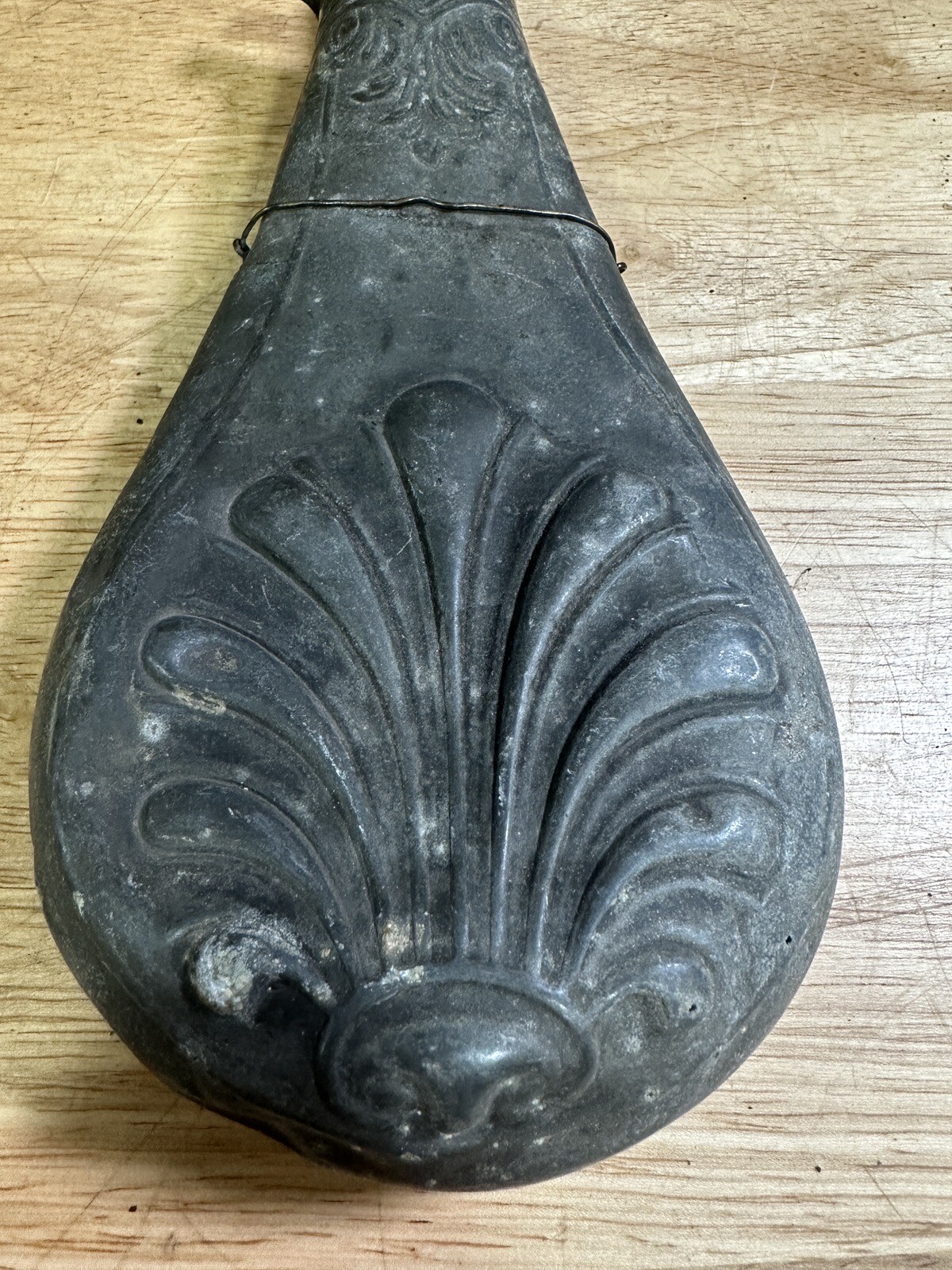 Antique Mid 1800s Era Style Brass And Zinc Powder Flask