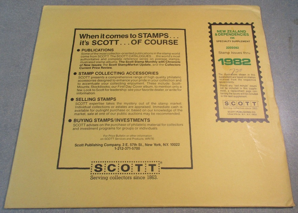 "SCOTT" NEW ZEALAND & DEPENDECIES #36 1982 ALBUM SUPPLEMENT W/FREE SHIPPING!!!