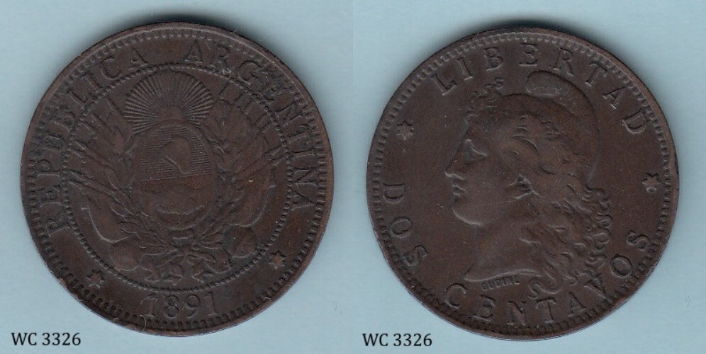 Argentina 2 Centavos 1891 Coin B