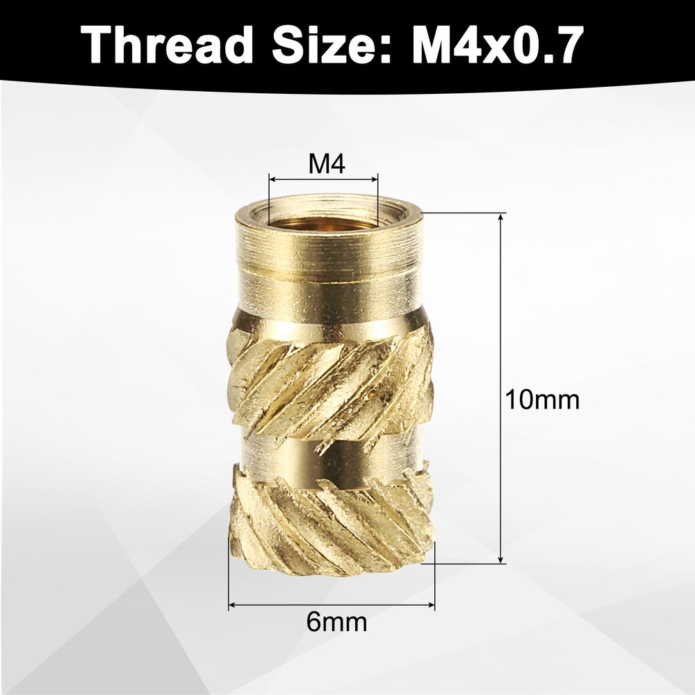 30pcs M4 Threaded Inserts Brass Heat Set Insert M4x10mm, OD 6mm Knurled Nuts