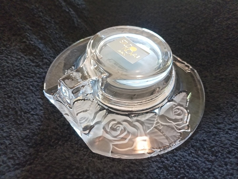 Studio Nova Lead Crystal Table Clock - Rose Pattern - Japan/Germany **NIB**