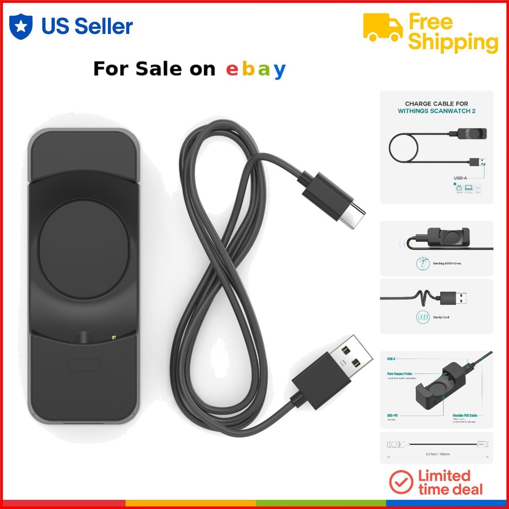 Charger Cable USB for Withings Scanwatch 2 Light Fast Charging Durable 1M