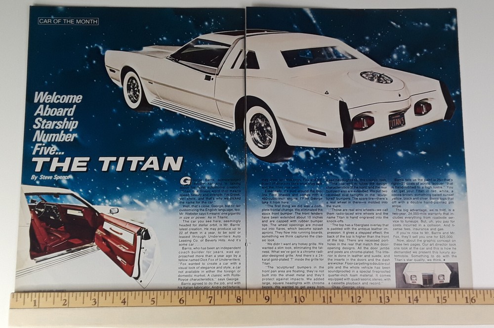 GEORGE BARRIS TITAN CUSTOM CAR ORIGINAL 1973 ARTICLE
