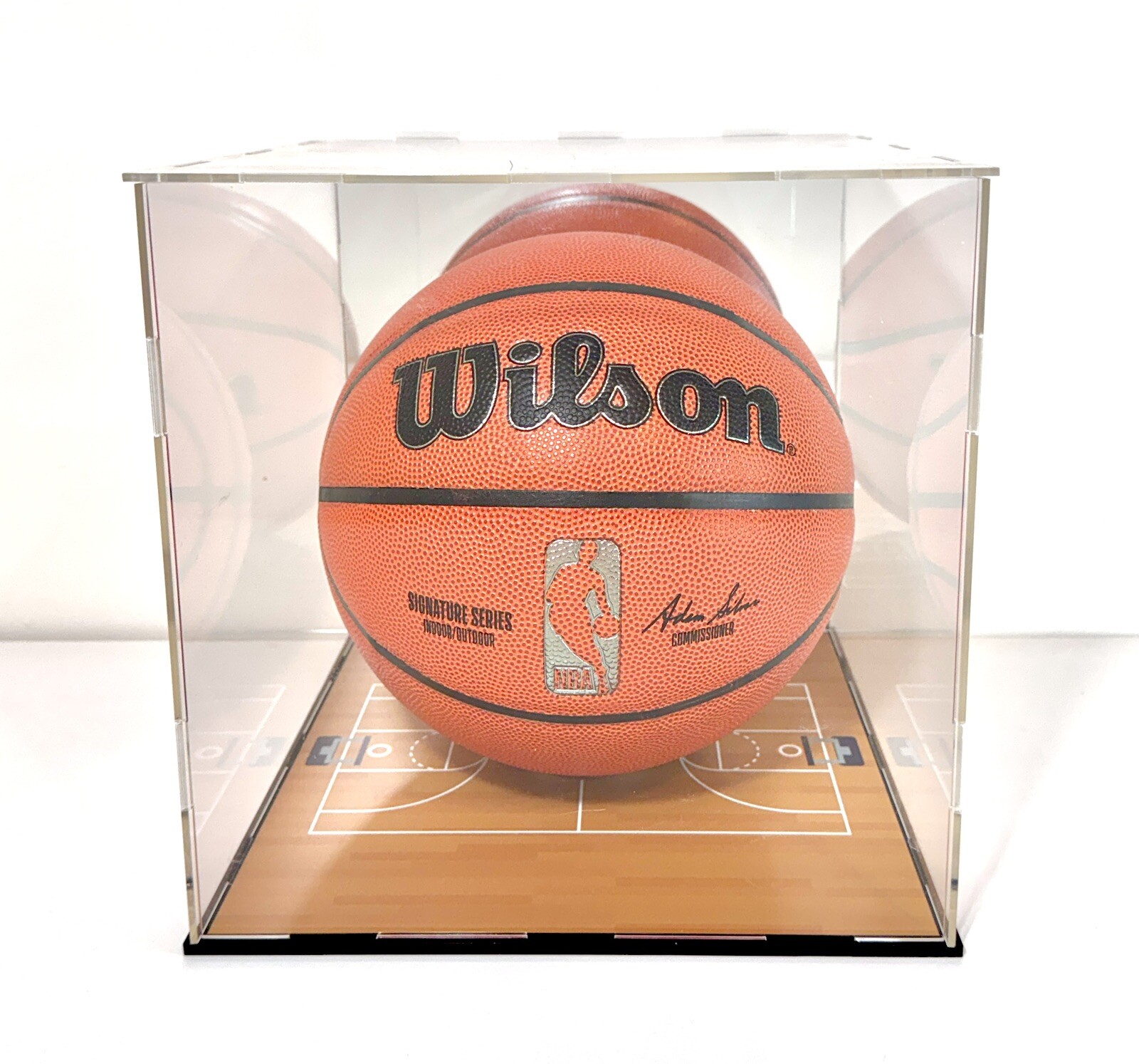 Full Size Basketball Display Case with Acrylic Court Base & Mirror Back