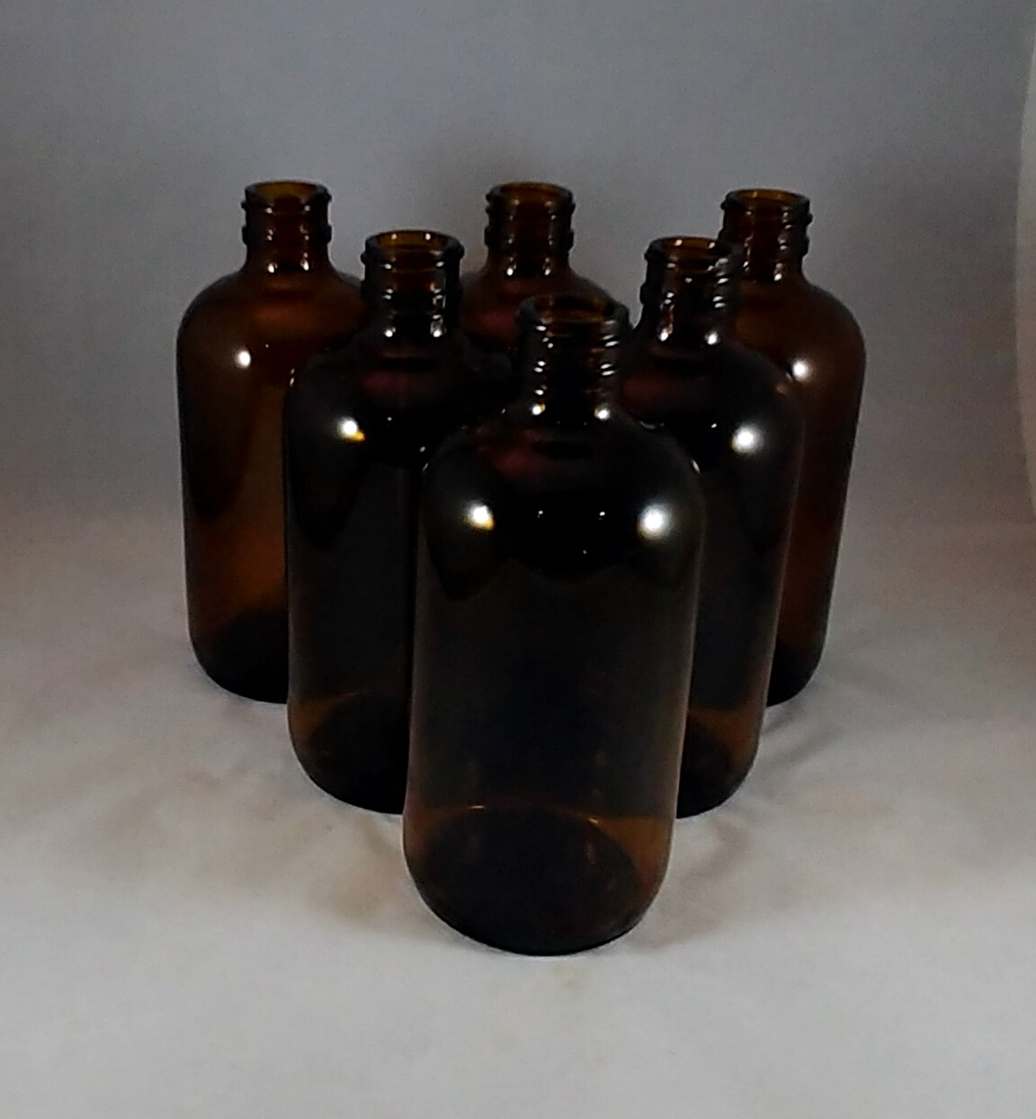 8 oz Amber Boston Round Glass Bottles 24-400,Mult Lot Sizes, Cosmetics,Chemistry