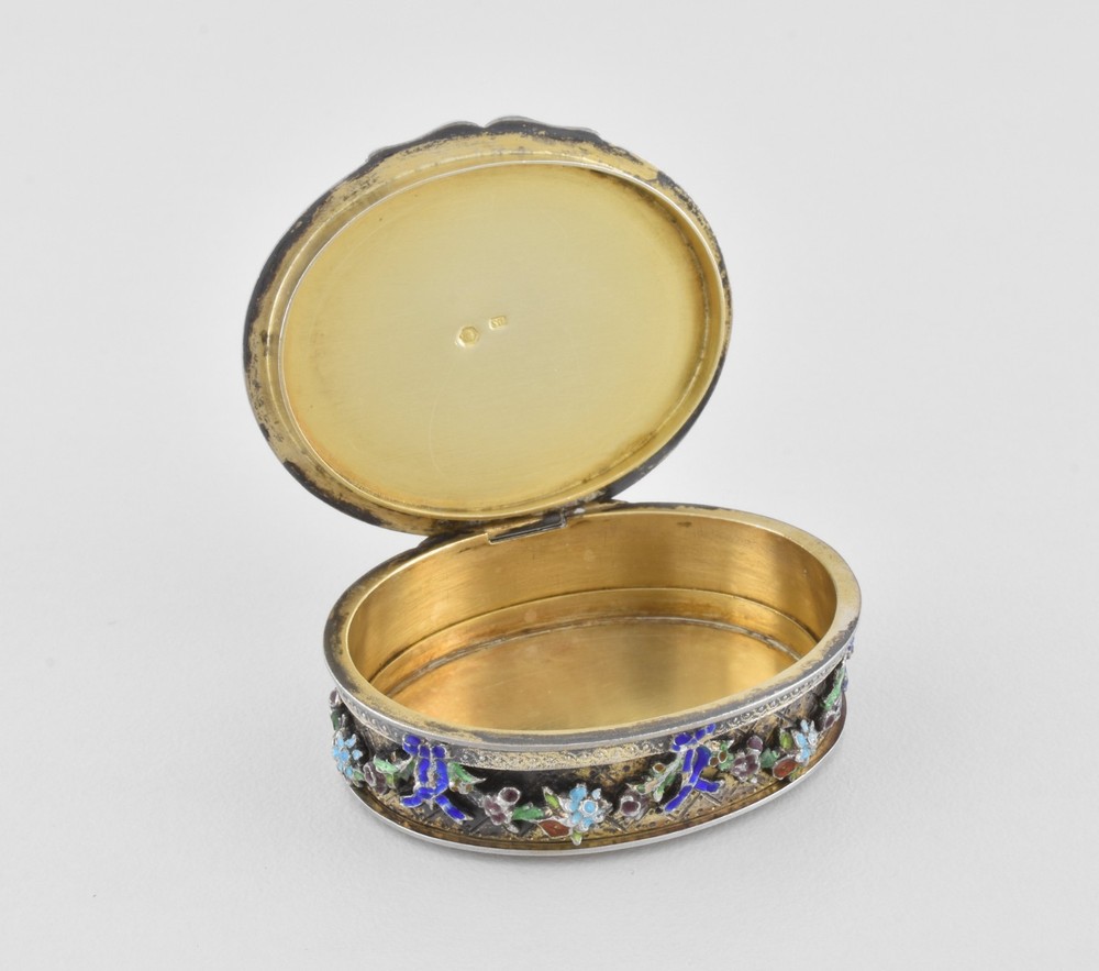 Antique Austrian-Hungarian Solid Silver Enamel Patch Pill Box, Vienna, 1872