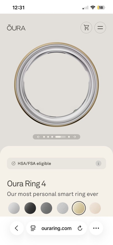 Oura Ring 4 Gold Activity Tracker Smart Ring for Finger Size 9