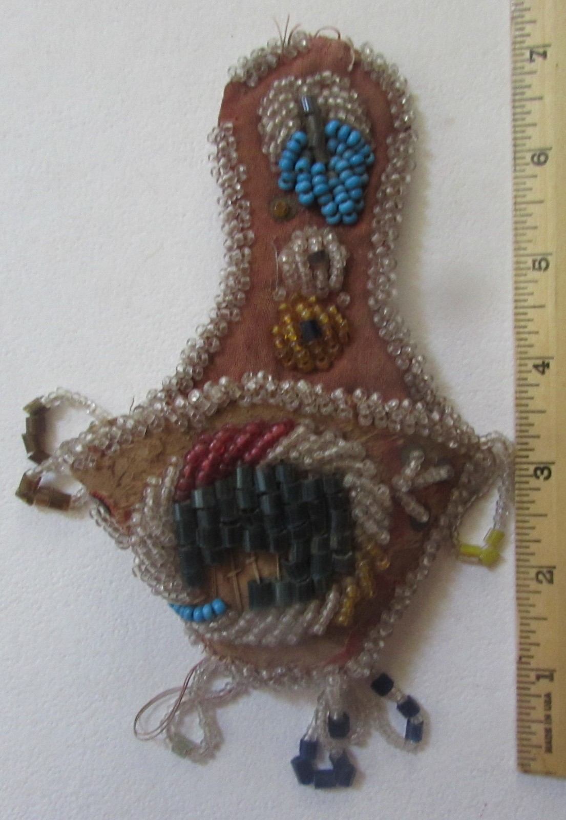 OLD AUTHENTIC (IROQUIS ?) NATIVE AMERICAN INDIAN SMALL BEADED ?? POCKET ?? (E)