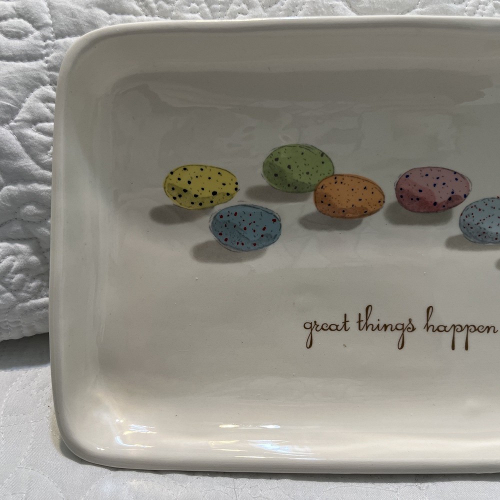 Magenta Easter Platter 14x7” Eggs “Good Things Happen From The Inside”