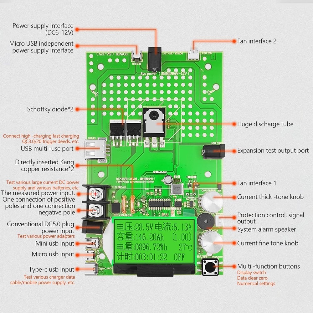 Smart USB Load Tester 150W 200V 20A Electronic Resistor Constant Current Module